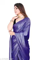 Lycra Solid Saree For Women, Blue