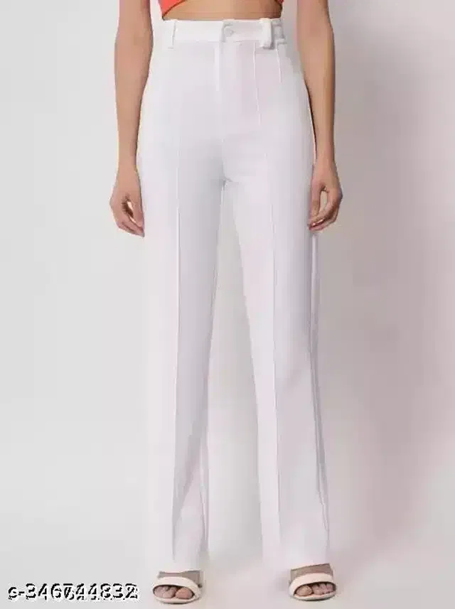 Cotton Blend Trouser for Women (White, 32)