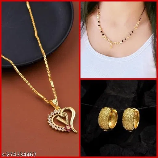 Combo of Alloy Mangalsutra with Pendant & 1 Pair Earrings for Women (Multicolor, Set of 3)