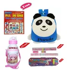 Combo of Kids Cartoon Bag Backpack, All In One Book, Water Bottle & Gift Set Geometry Set 