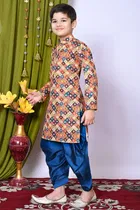 Cotton Blend Printed Kurta with Dhoti for Boys, Multicolor 