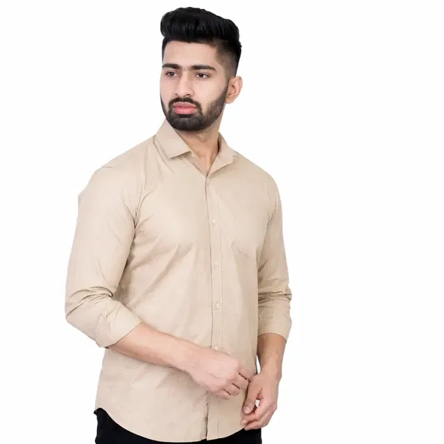 Smart Casual Wear Cotton Blend Shirt for Mens, Cream (L)