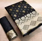 Litchi Silk Zari Woven Saree for Women, Black 