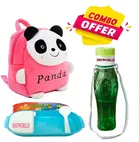Combo of Fabric School Bag, Water Bottle with Lunch Box for Kids 