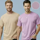Polyester Round Neck T-shirt for Men, Multicolour, Pack of 2 