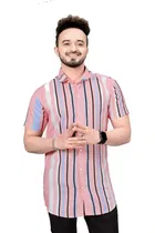 Half Sleeves Striped Shirt for Men 