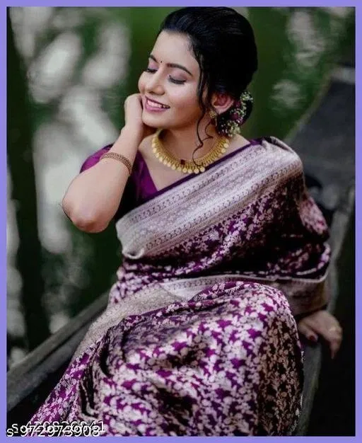 Kanjivaram Soft Banarasi Silk Saree for Women (Purple, Free Size)