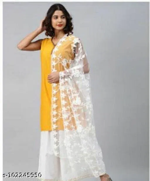 Embroidered Banarasi Net with Aari Work Sewing & Embroidery (White, Free Size)