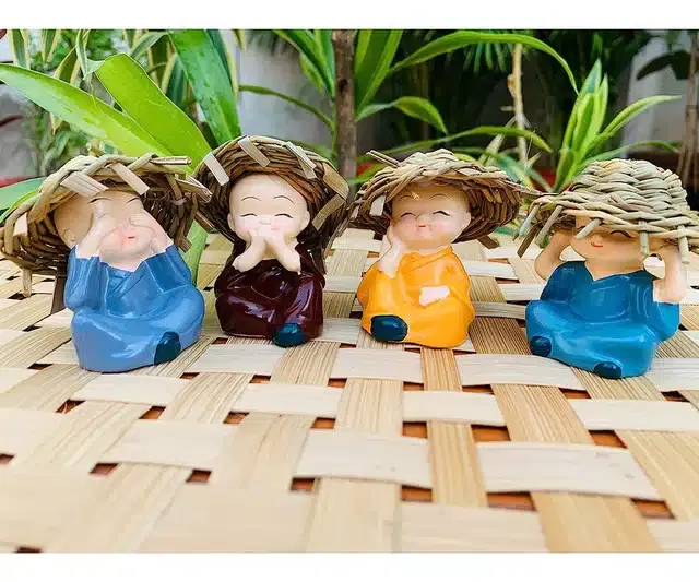 Polyresin Little Monks Lamba Car Dashboard Idols (Multicolor, 6.5 cm) (Pack of 4)