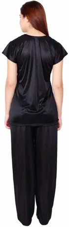 Satin Solid Nightsuit Set for Women 