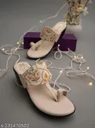 Shoetopia Cream Synthetic Wedge Round Toe Sandals 