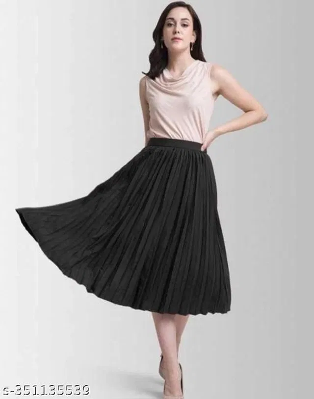 Crepe Skirts for Women (Black, 32)