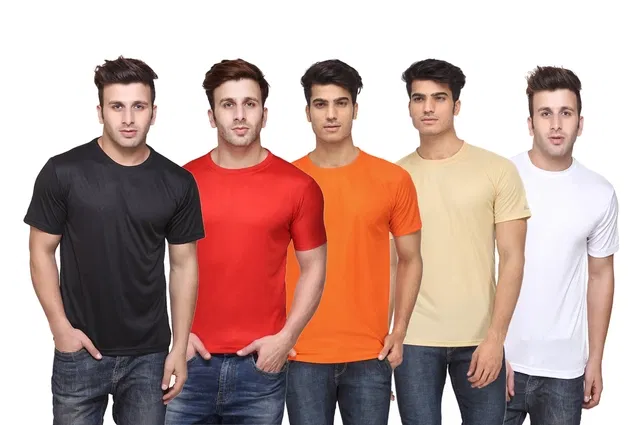 Round Neck Solid T-shirts for Men, Pack of 5 (Multi, XXL)