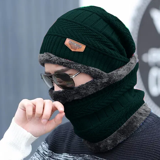 Woolen Cap with Neck Warmer for Men & Women (Green, Set of 1)