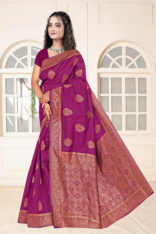 Jacquard Woven Design Saree for Women, Wine (6.3 m)