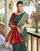 Banarasi Silk Printed Saree for Women, Dark Green 