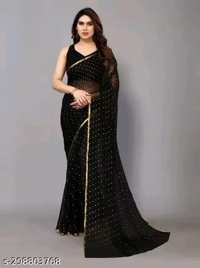 Chiffon Printed Saree for Women (Black, 6.1 m)