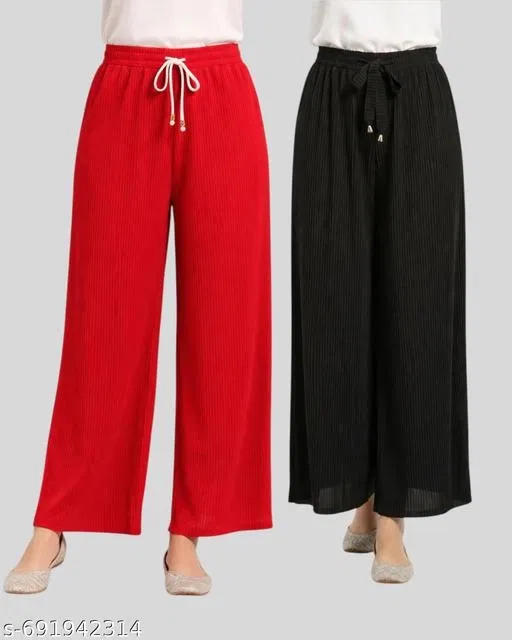 Palazzos for Women, Pack of 2 (Red, L)
