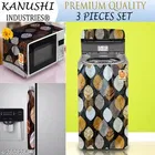 KANUSHI Industries® Microwave / Oven Top Cover With 4 Utility Pockets + 1 Pc Top Load Fully Automatic Washing Machine Cover + 1 Pc FRIDGE HANDLE COVER 