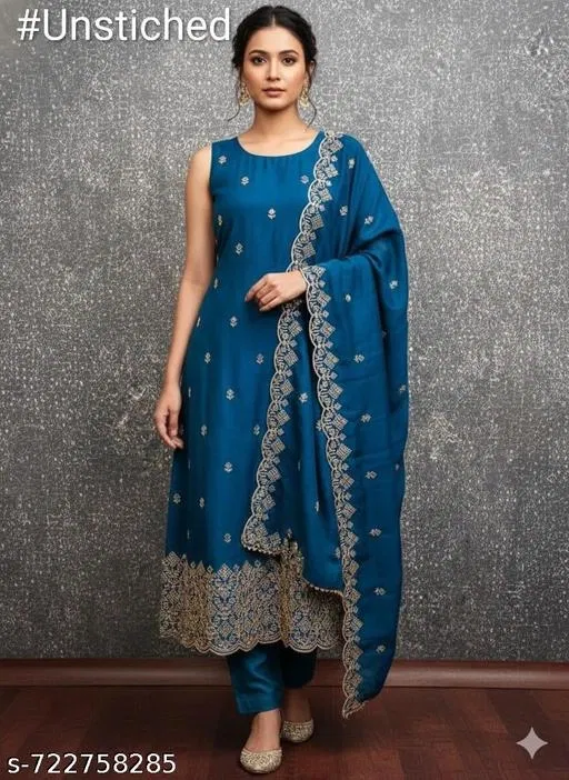 Vichitra Silk Punjabi/All Over Suits for Women (Multicolor, 7.05 meter (4XL)