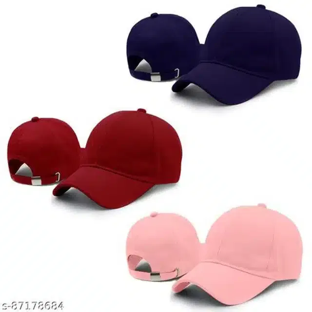 Cotton Caps for Men & Women (Multicolor, Set of 3)