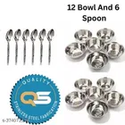 Stainless Steel 12 Pcs Bowls with 6 Pcs Spoon 