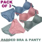 Cotton Solid Bra & Panty Set for Women & Girls, Multicolour, Pack of 3 