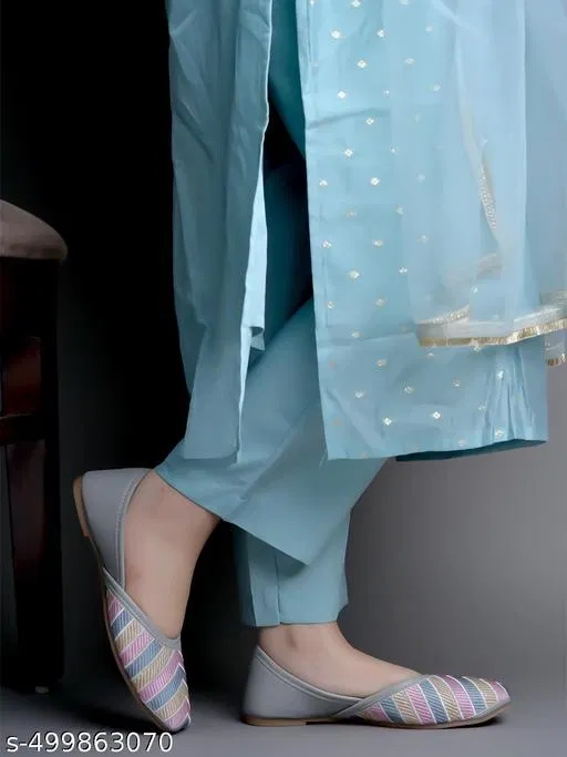 Printed Synthetic Ballerinas for Women (Grey, IND-3)