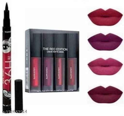 MIni Red Matte LIQUID LIPSTICK & YANQINA EYELINER COMBO KIT