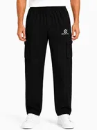 Solid Slim Fit High Rise Drawstring Polycotton Track Pants for Men 