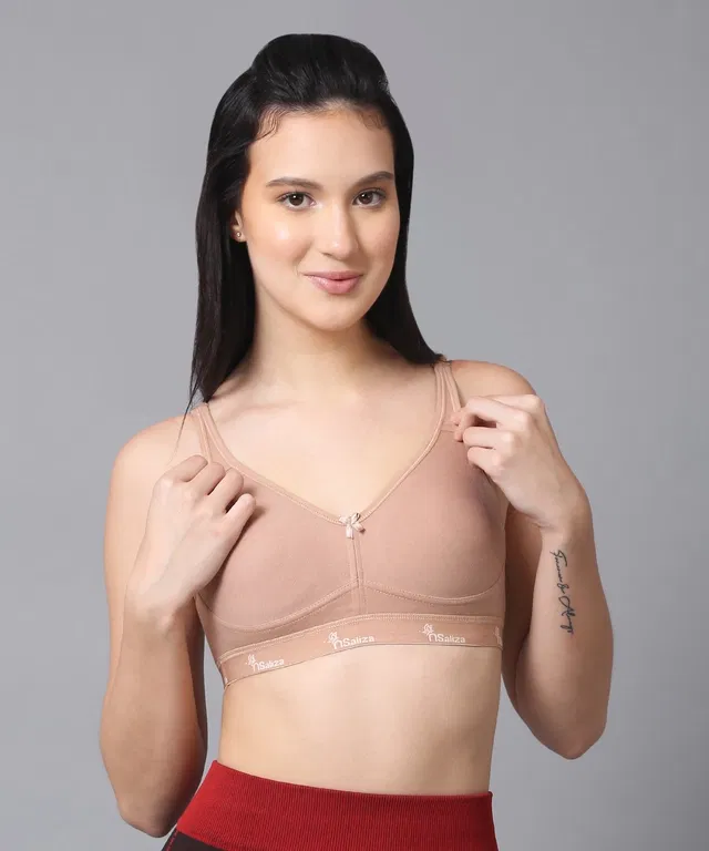 Cotton Blend Solid Non Padded Bra for Women, Beige (28B)