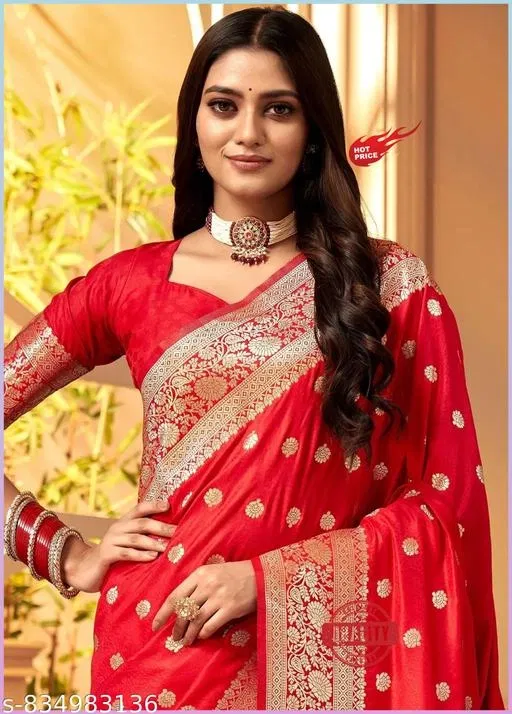Zari Woven Kanjeevaram Saree for Women (Red, Free Size)
