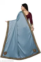 Lycra Solid Saree For Women, Blue