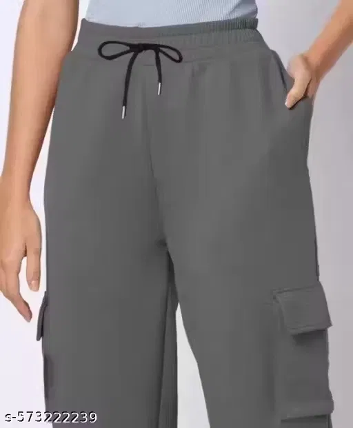 Women's Casual wear High Rise Straight Trackpant with Utility Pockets (Grey) (M)