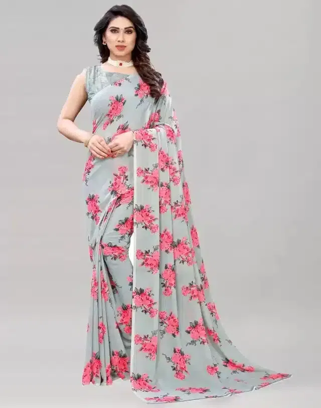 Saree with Unstitched Blouse for Women (Grey)