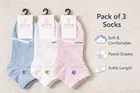 Printed Ankle Length Cotton Socks for Women ,Multicolor, Set of 3