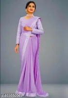 Georgette Solid Saree For Women, Lavender