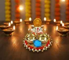 Metal Decoretive Pooja Thali, Multicolour Pack of 1