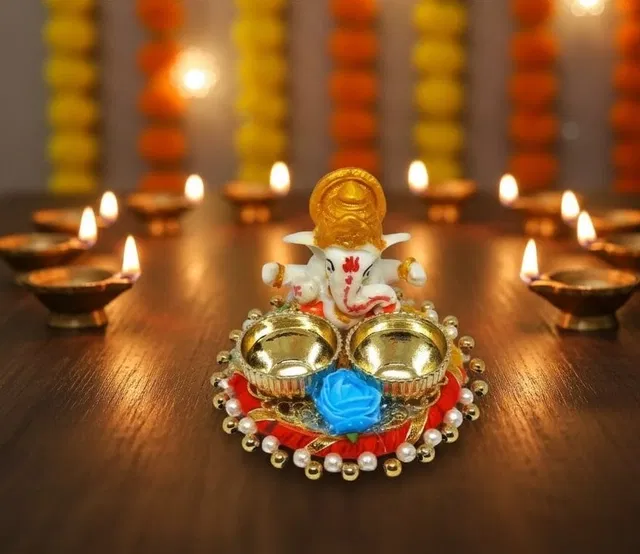 Metal Decoretive Pooja Thali, Multicolour Pack of 1