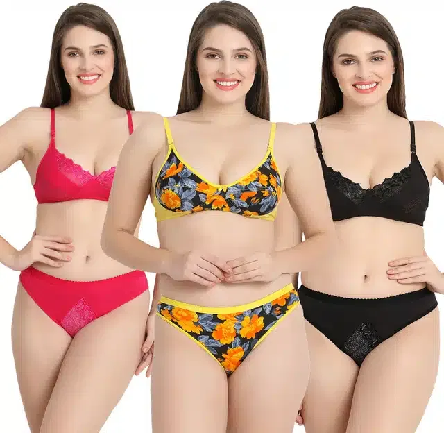 Hosiery Lingerie Set for Women (Multicolor, 32) (Set of 3)