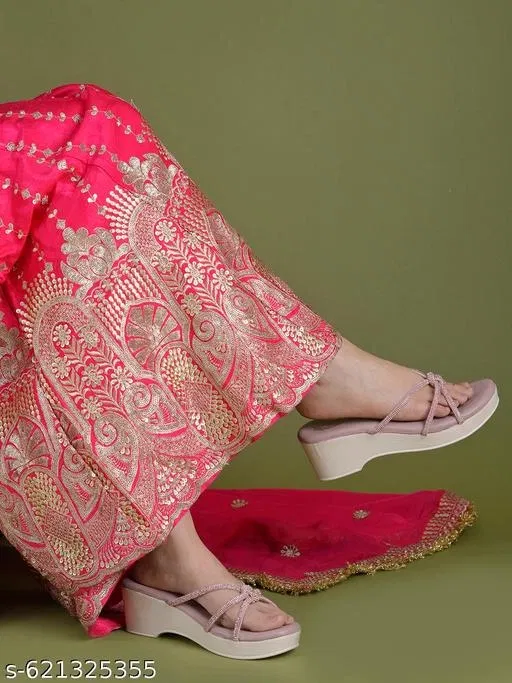 Embellished Open Toe Heel Sandals for Women (Peach, IND-8)