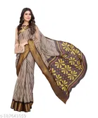 Printed Linen Zari Border Saree for Women 