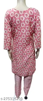 Cotton Blend Printed Kurti with Pant for Women 
