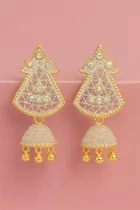 Women's Antique Peacock Jhumka Earring Set - Silver & Gold Finish 