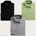 Cotton Blend Solid Shirt for Men, Multicolor, Pack of 3 