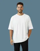 Cotton Blend Round Neck T-shirt for Men, White 