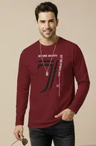 Polyester Printed T-shirt for Men, Maroon 