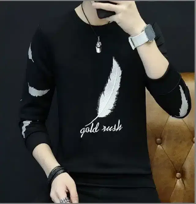 Printed Full Sleeeves T-Shirt For Men (Black, M)
