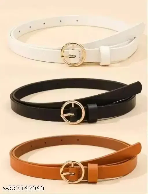 Faux Leather Belt for Women, Multicolor, Pack of 3 (Free Size)