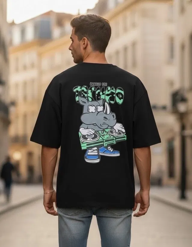 Cotton Printed T-Shirt for Men, Black (XXL)